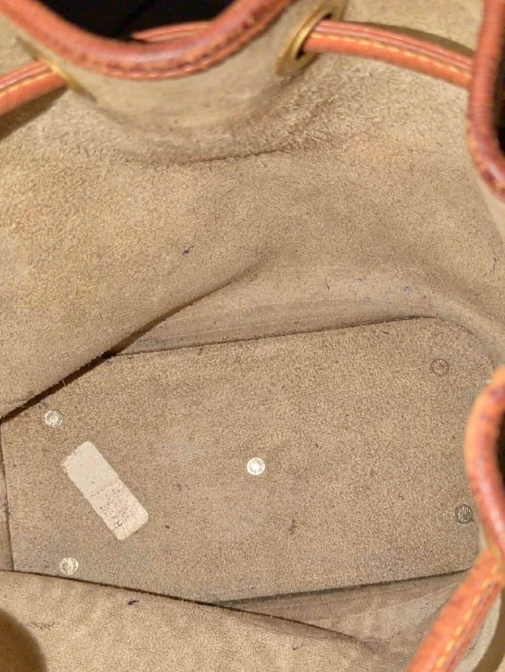 Dooney & Bourke Cream and Brown Drawstring Bucket Bag